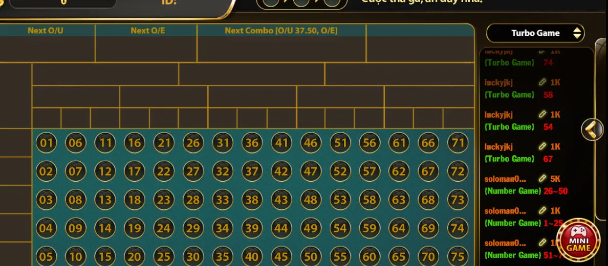 Number Game tại Hit club và bảng chọn 